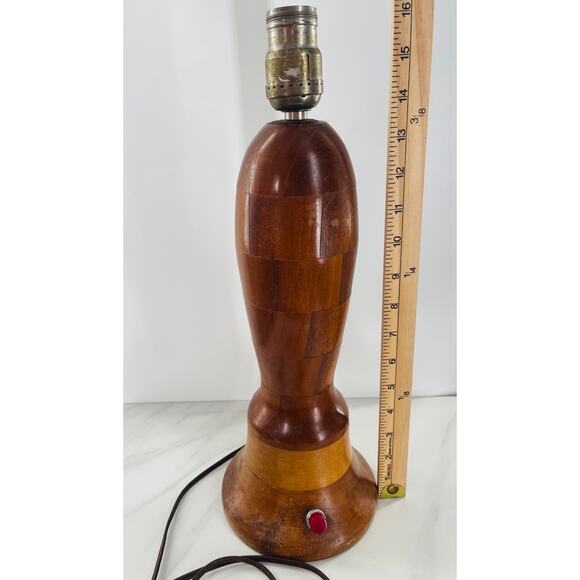Mid-Century Wooden Patchwork Lamp with Red Switch Button - Picture 9 of 9